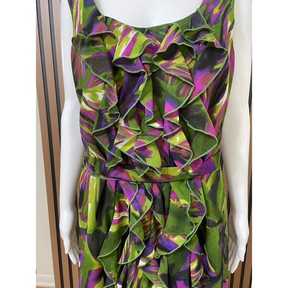 Signature Robbie Bee Women's 14 Green Dress Polyester Fit&Flare Ruffled Cocktail - Picture 3 of 10